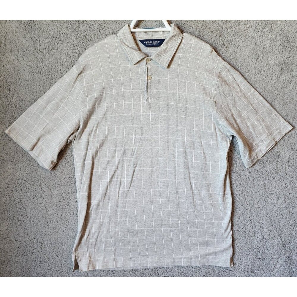 Polo Golf Ralph Lauren Gray Check Polo Shirt Size Large 100% Pima Cotton‎